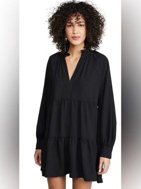 Amanda Uprichard Anthropologie Black Longsleeve Tiered Saffron Mini Dress XS